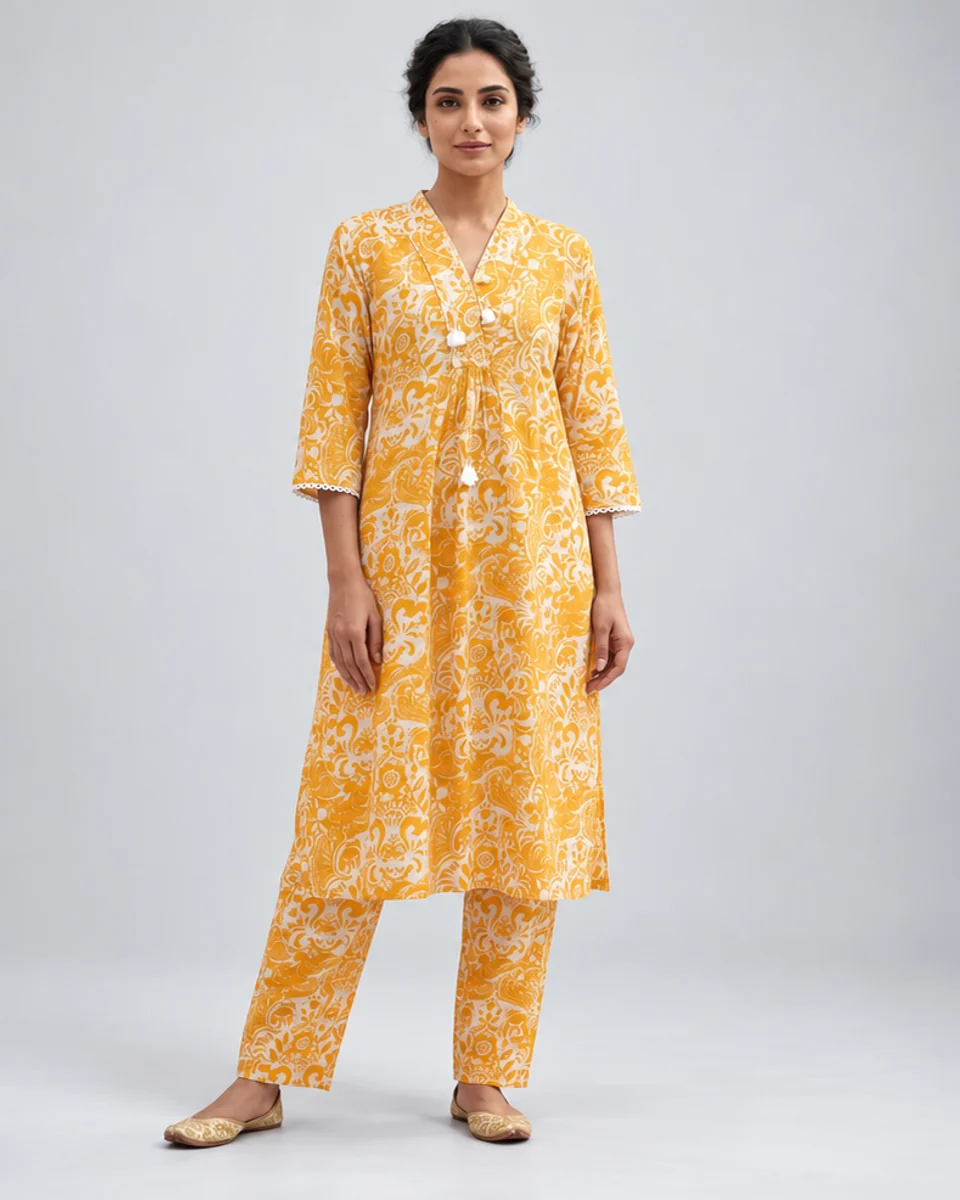 Amber Floral Kurta Set, worn by a model